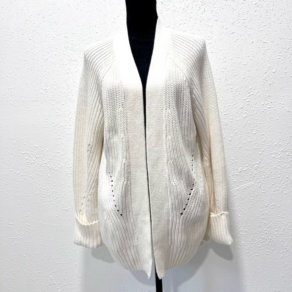 Abercrombie & Fitch Women's Ivory basket weave knit open-Cardigan L - Picture 5 of 7